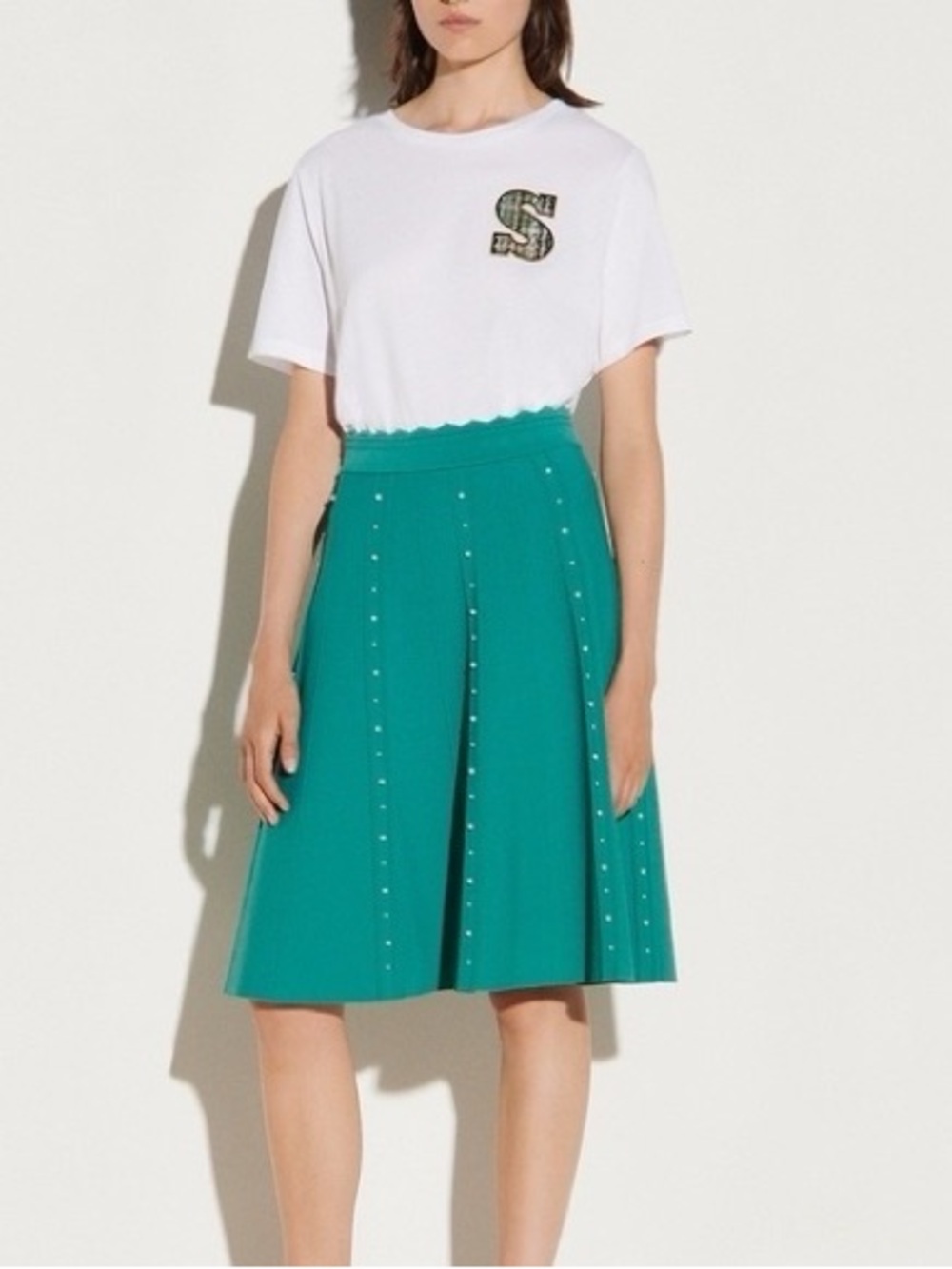 Sandro Teal A-Line Skirt with Stud Details